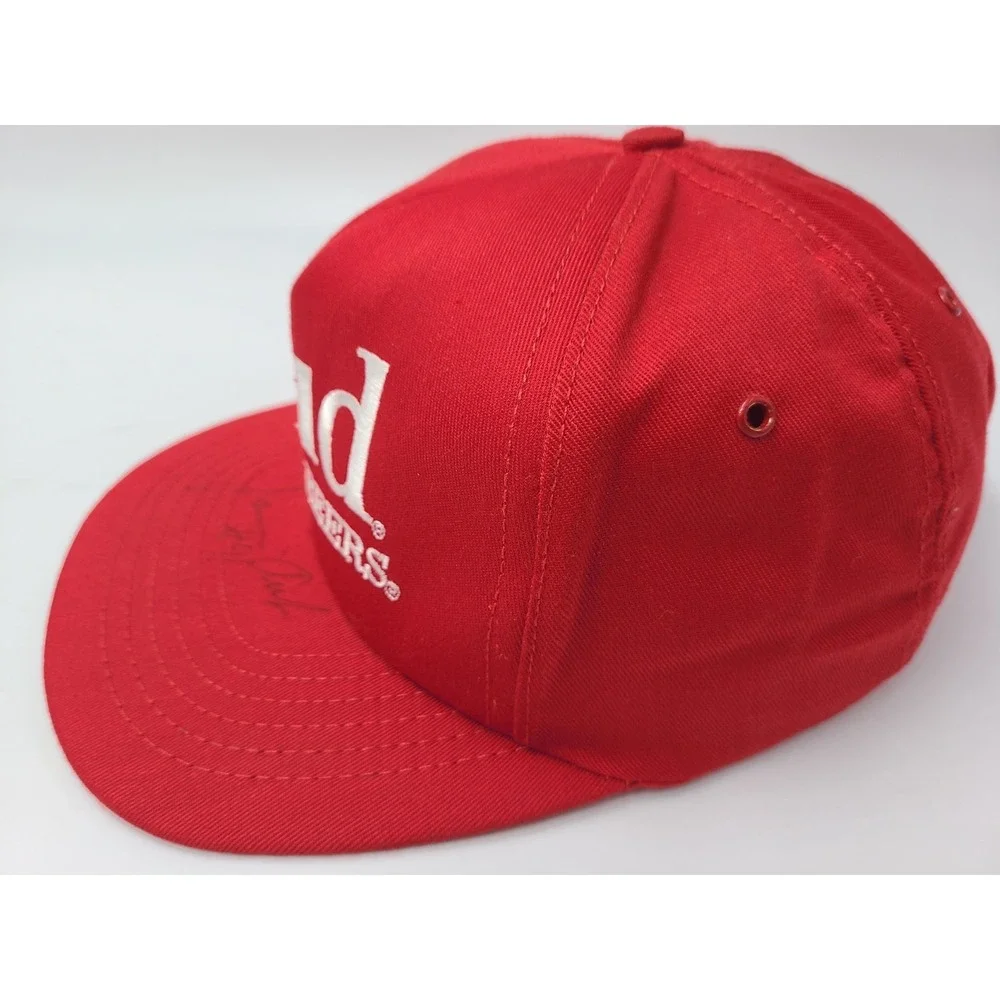 Vintage Budweiser Bud King of Beers Signed Autographed Snapback Hat Cap Beer Red
